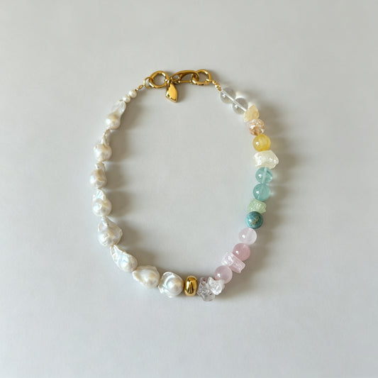 Baroque Pearl Necklace with Candy-Colored Mixed Natural Gemstones