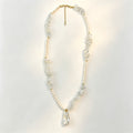 Natural Moonstone Chips Freshwater Pearl Necklace with Baroque Pearl Pendant, Hand‑Strung Layering Necklace for Women