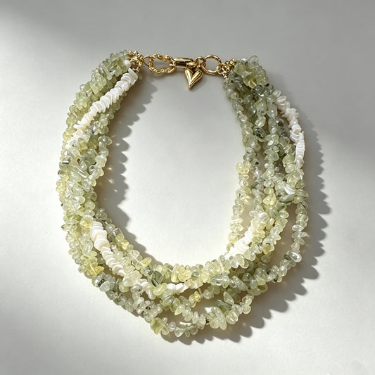 Natural Peridot & Shell Multi‑Strand Necklace | Gold‑Plated Titanium Steel, Hypoallergenic & Fade‑Resistant
