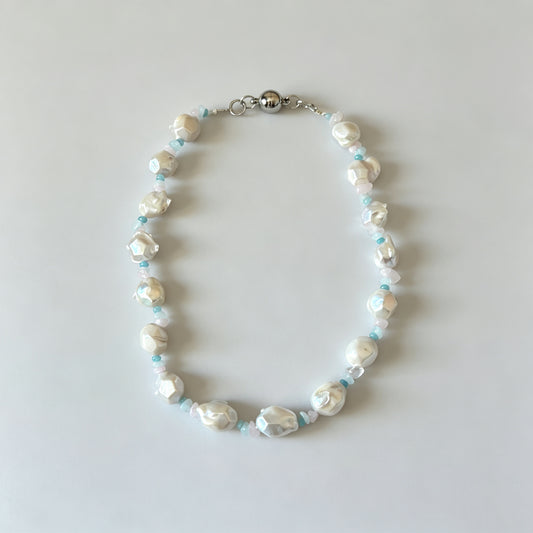 Baroque Pearl Necklace with Mixed Natural Gemstones & Magnetic Titanium Steel Clasp
