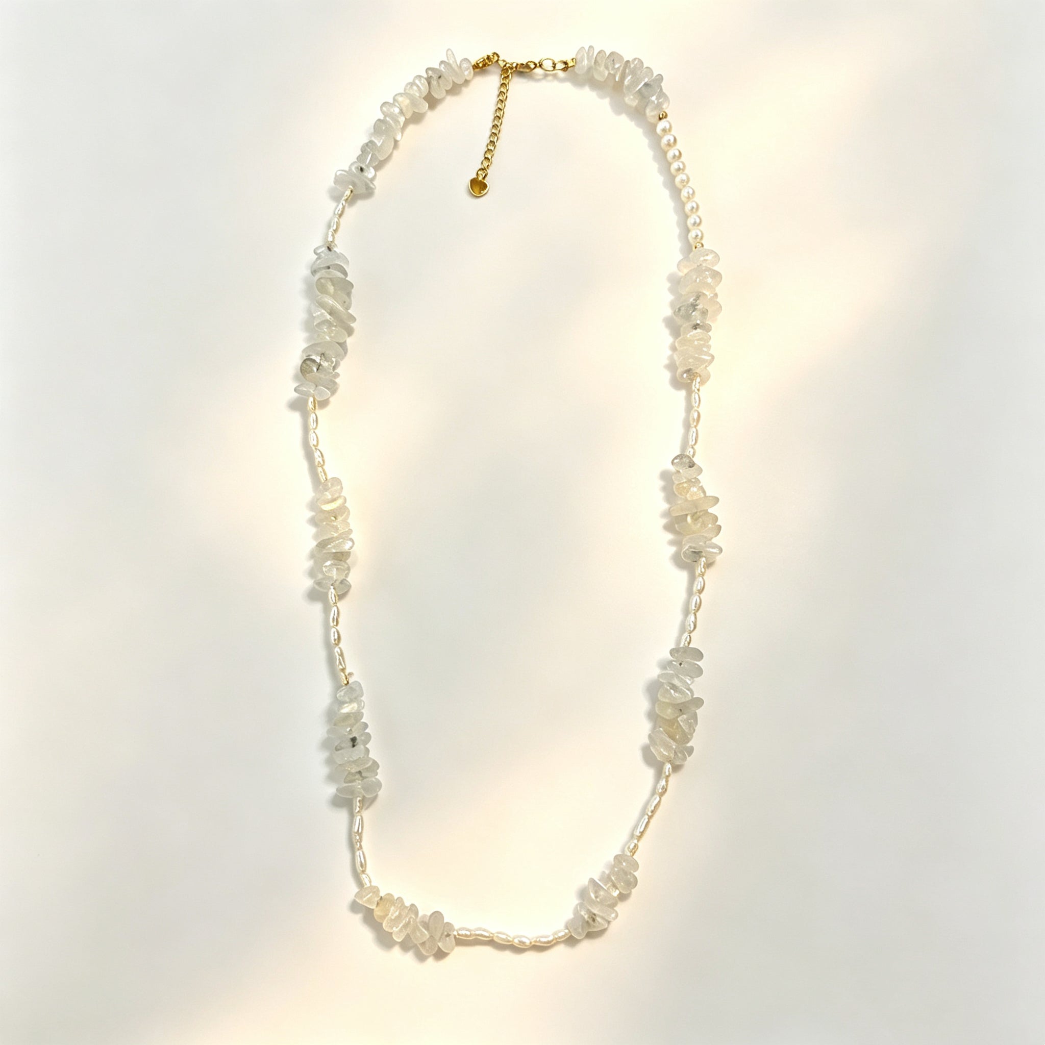 Genuine Moonstone Chips & Freshwater Pearl Beaded Necklace, Multi‑Shade Natural Moonstone Layering Necklace for Women