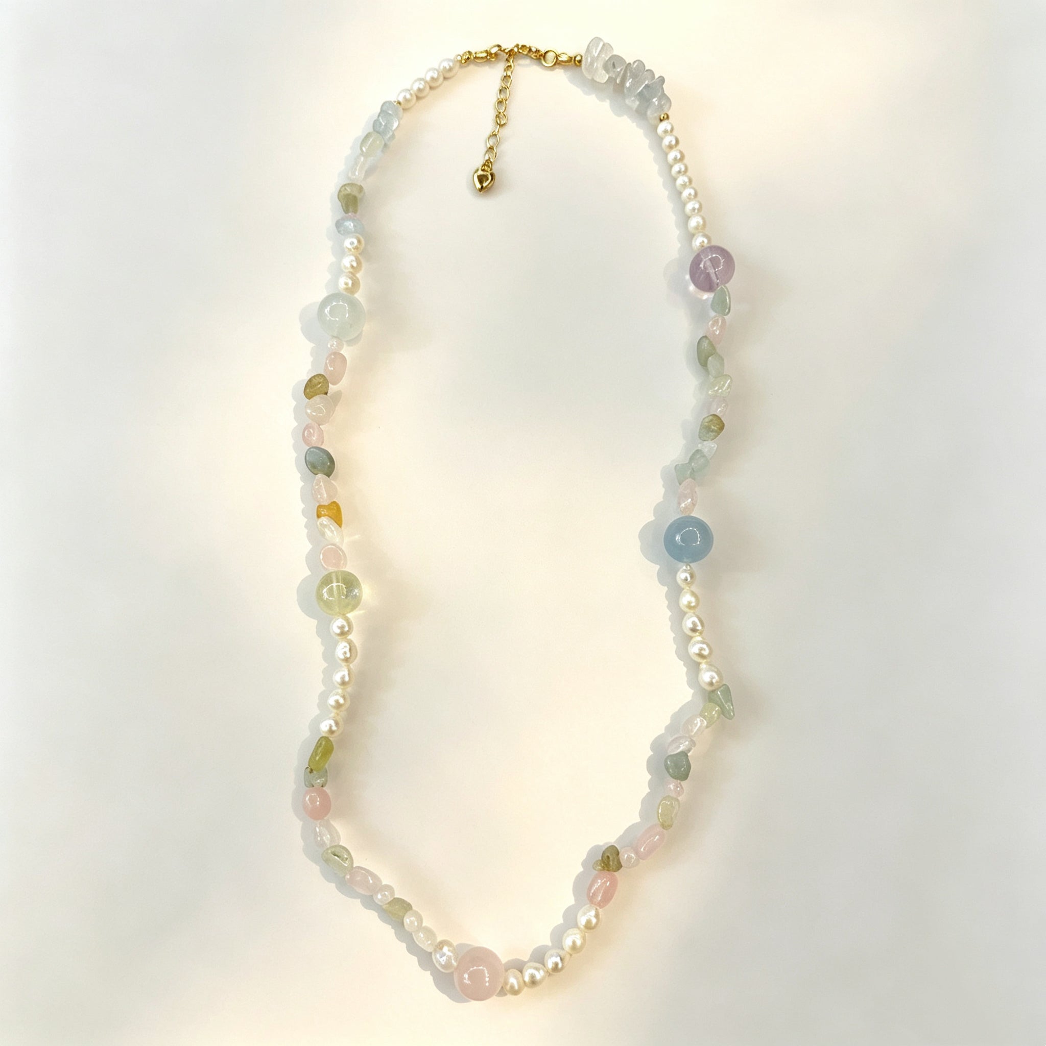 Mixed Pastel Natural Gemstone & Genuine Freshwater Pearl Necklace, Multicolor Crystal Bead Layering Necklace